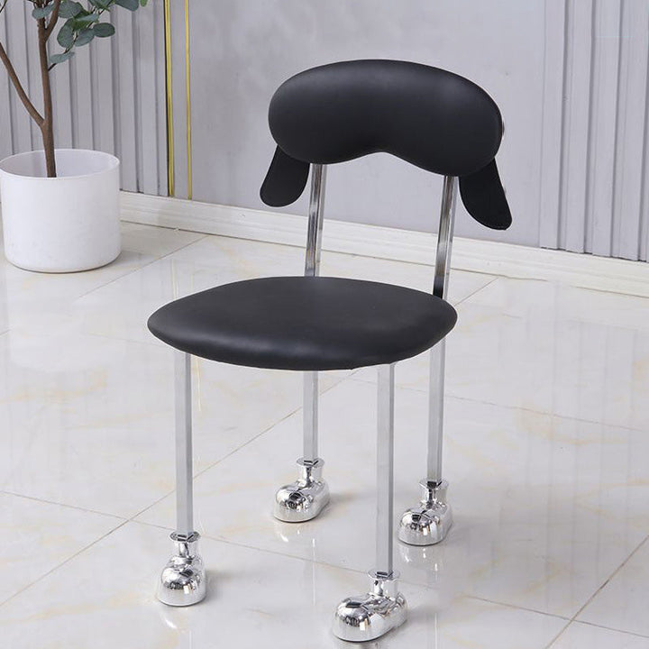Chaise contemporaine créative en forme de chiot en velours rembourré avec cadre en acier inoxydable, dossier ouvert et sans accoudoirs pour le salon 
