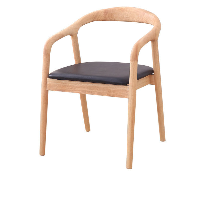 Moderner minimalistischer Esszimmerstuhl mit gebogenem Rahmen aus Kautschukholz, Baumwoll-Leinen-Bezug, Rückenlehne und Armlehnen für das Esszimmer 