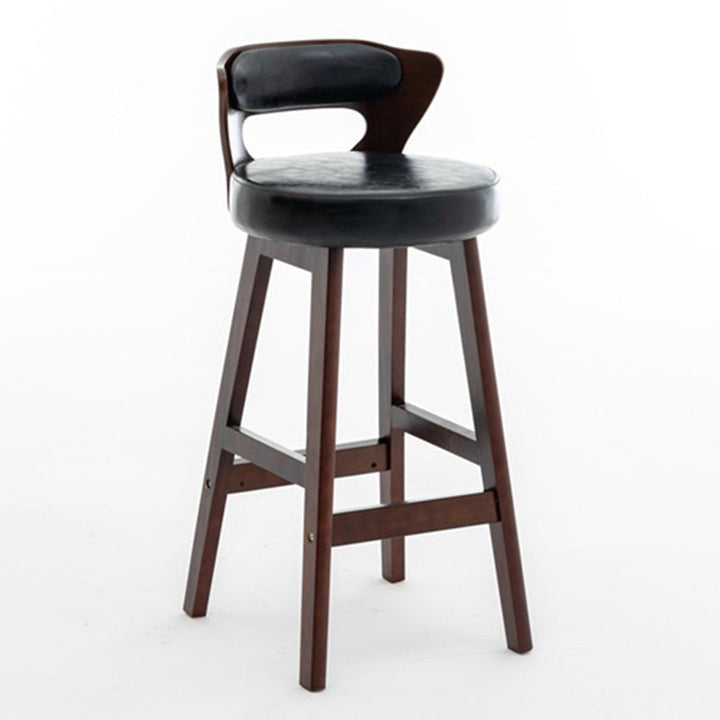 Modern Simplicity Round PU Leather Rubberwood Bar Stool Low Back Footrest For Dining Room