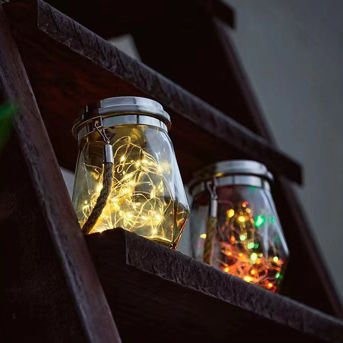Contemporary Creative Metal Glass Rope Solar Crackle Jar Waterproof Hanging LED Outdoor Light For Outdoor Patio
