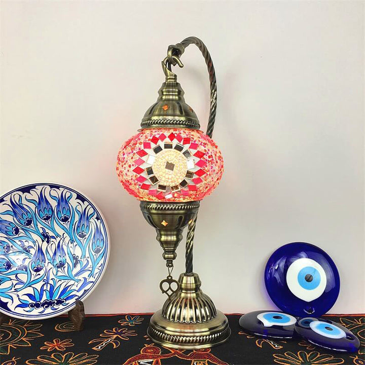 Traditional Vintage Handmade Stained Glass Metal Jar Swan 1-Light Table Lamp for Living Room