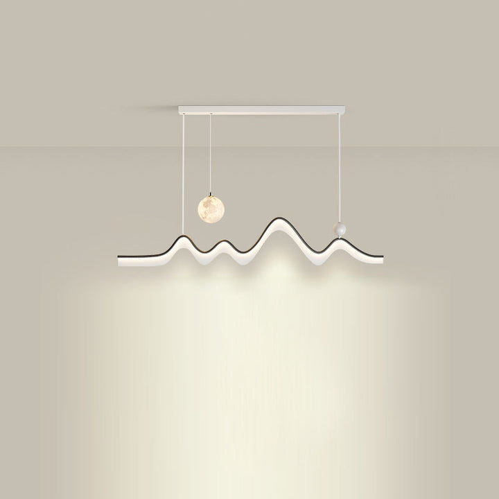 Modern Minimalist Moon Wave Long Iron Aluminum Acrylic LED Island Light Chandelier For Dining Room
