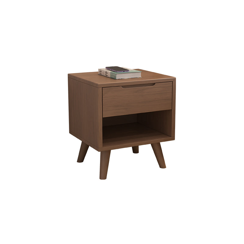 Table de nuit en bois de caoutchouc carré cubique rectangulaire moderne avec 1/2 tiroir pour chevet 