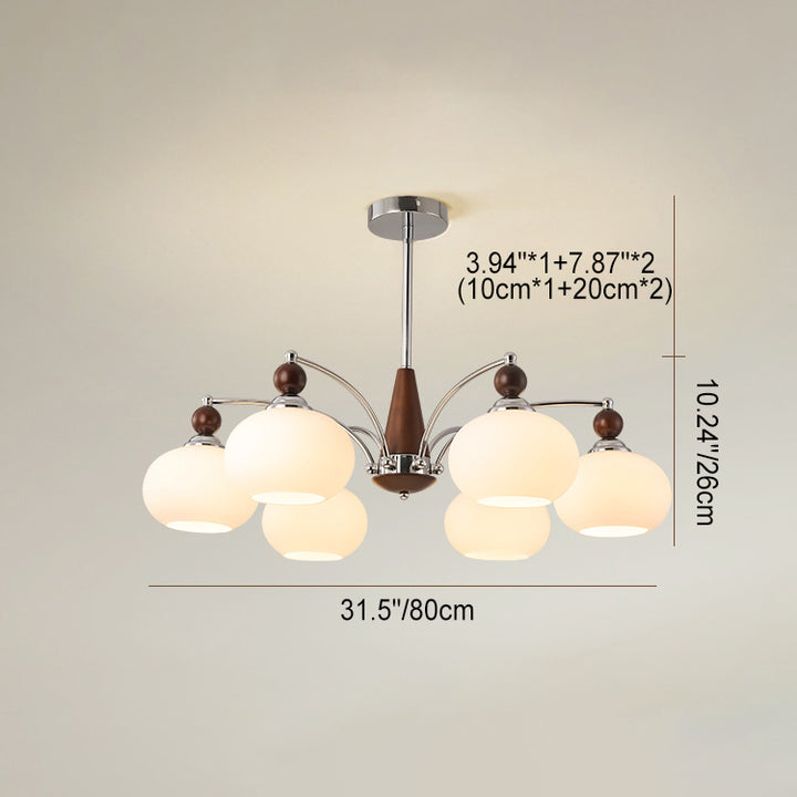 Modern Transitional Glass Round Shade Solid Wood Branch 3/5/6/8 Light Chandelier For Living Room