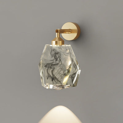 Zeitgenössische Luxus-Vollkupferrahmen Harz Blattgold Tintenmalerei Schatten LED Wandleuchte Lampe für Wohnzimmer 