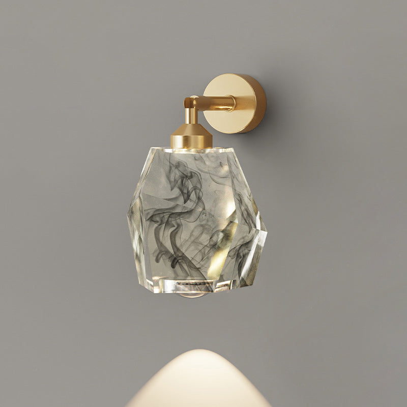 Zeitgenössische Luxus-Vollkupferrahmen Harz Blattgold Tintenmalerei Schatten LED Wandleuchte Lampe für Wohnzimmer 