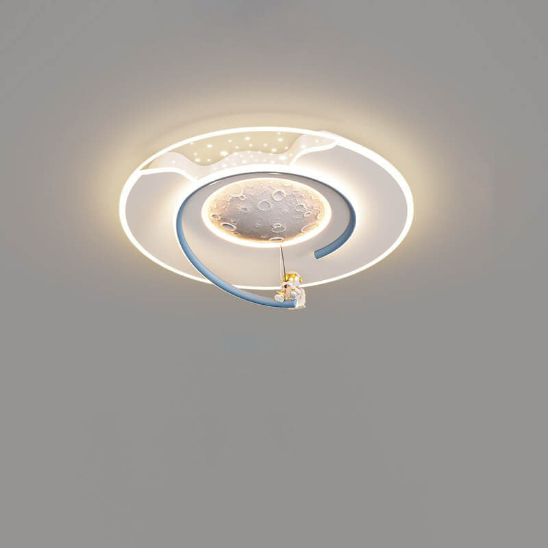 Modern Creative Kids Resin Lunar Astronaut LED Flush Mount Ceiling Light