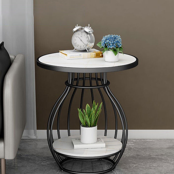 Table basse ronde contemporaine en forme de cage à oiseaux en métal inoxydable ardoise pour salon 