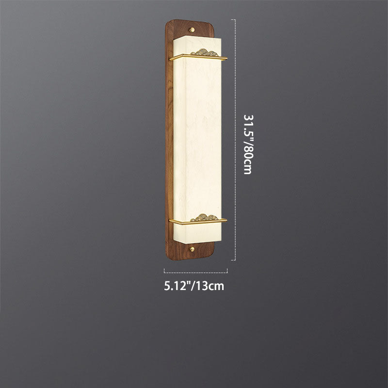 Applique murale LED rectangulaire en laiton chinois traditionnel avec noix en acrylique pour chevet 
