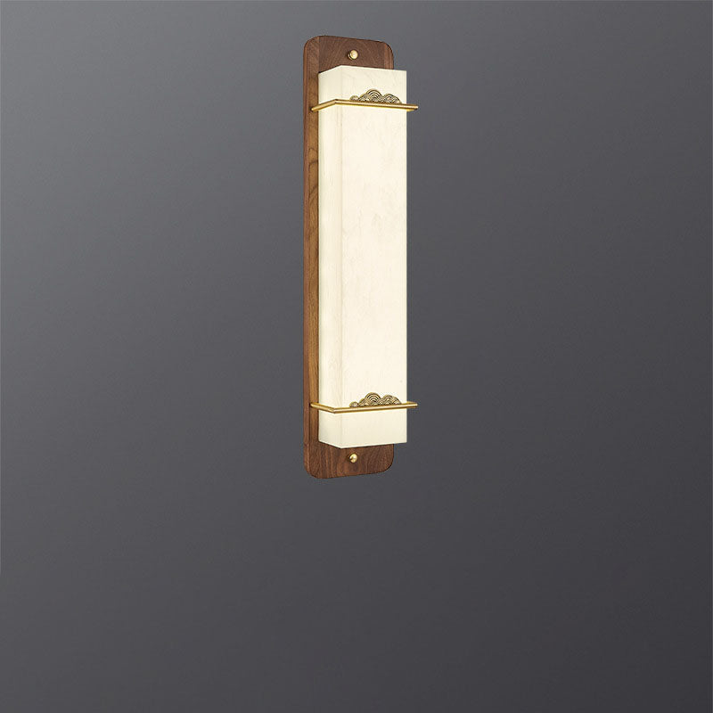 Applique murale LED rectangulaire en laiton chinois traditionnel avec noix en acrylique pour chevet 