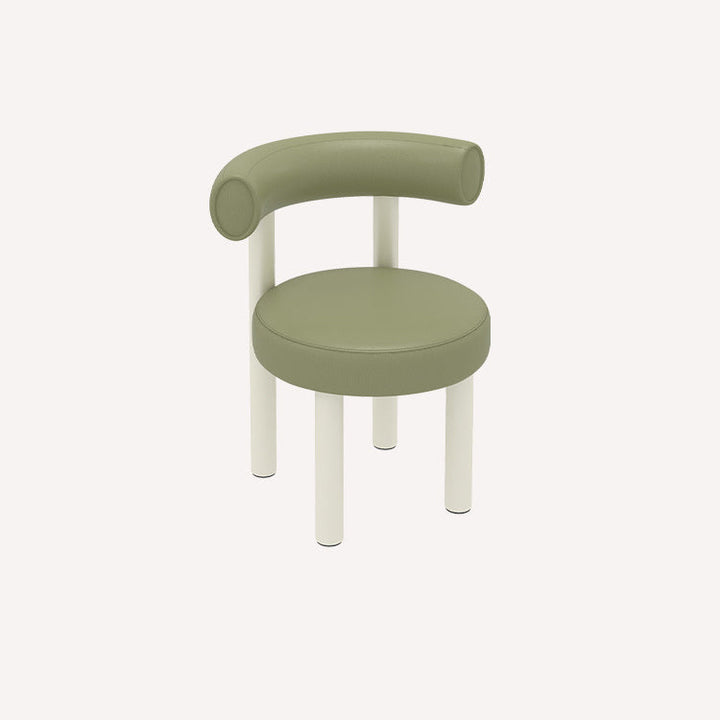 Tabouret de vanité rond nordique contemporain en cuir artificiel avec cadre en fer et dossier arqué pour chambre 