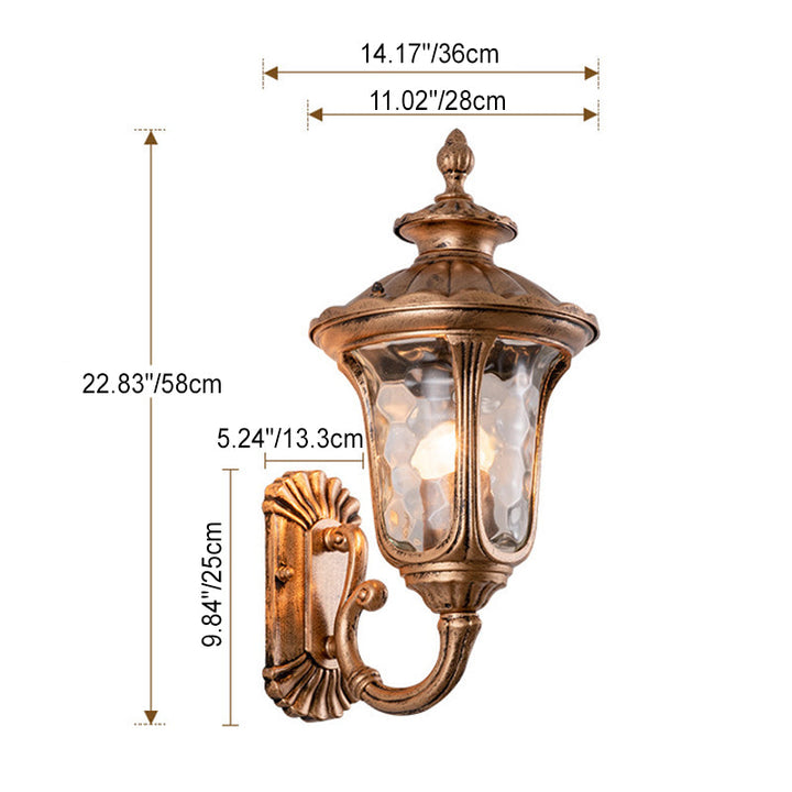 Lampe murale extérieure 1 lumière en verre et aluminium en forme de château étanche traditionnel européen pour jardin 