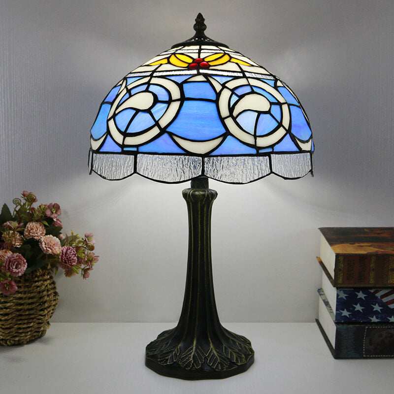 Traditional Tiffany Stained Glass Dome Hardware Base 1-Light Table Lamp For Home Office
