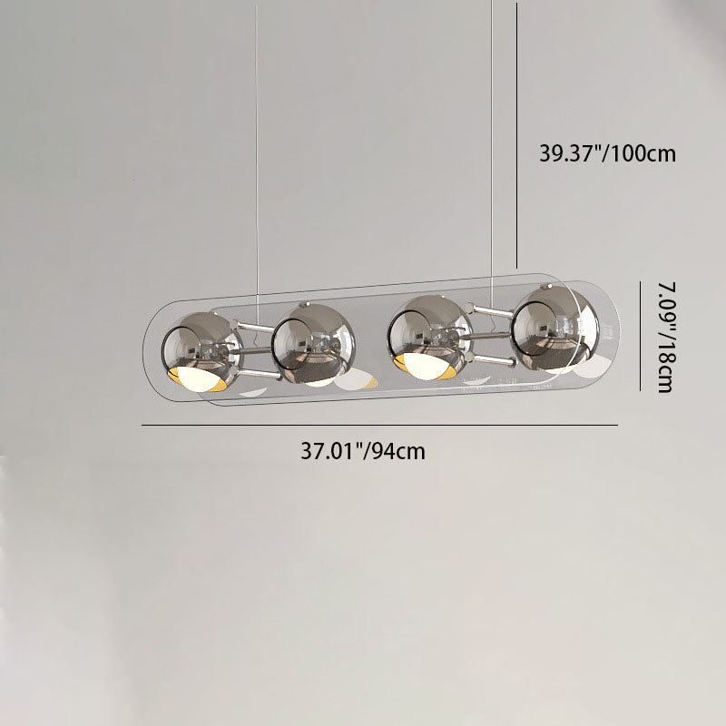 Modern Mid-Century Rectangular Round Globe Iron Acrylic 4-Light Island Light Chandelier For Dining Room