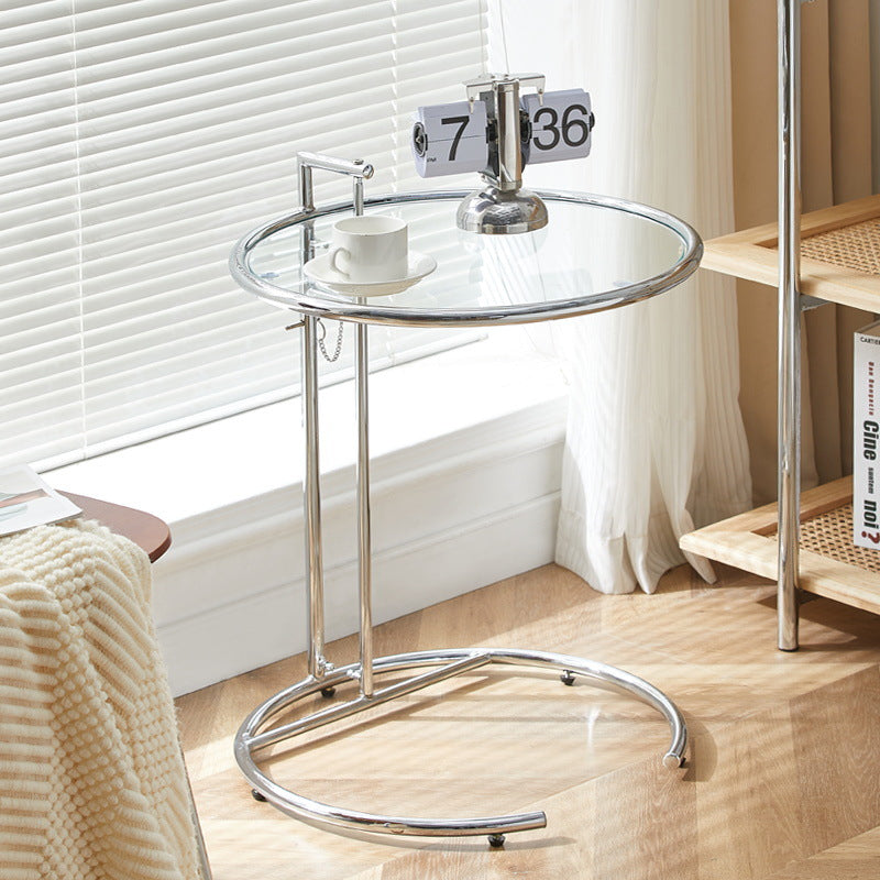 Moderner minimalistischer runder Glastisch aus Edelstahl für das Wohnzimmer 
