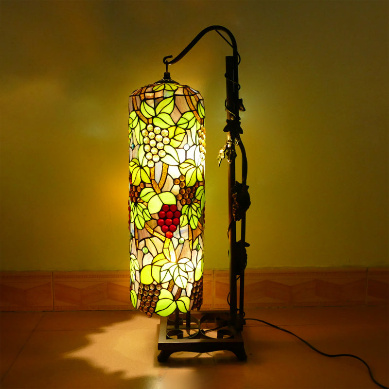 Lampe de sol traditionnelle Tiffany à colonne en fer avec verre à 2 lumières pour salon 