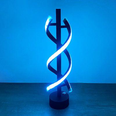 Zeitgenössische nordische Doppelspirale, die Eisenstreifen LED-Tischlampe für Schlafzimmer umwickelt