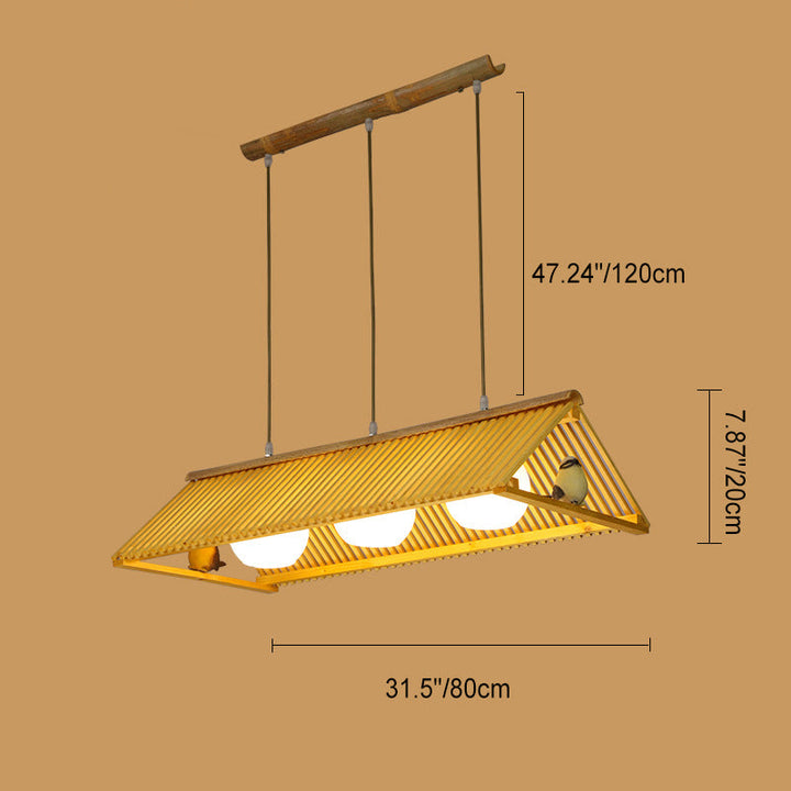 Traditional Chinese Eaves Bird Bamboo Glass 1/2/3 Light Island Light Chandelier For Dining Room