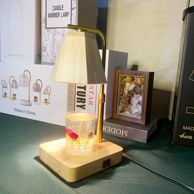 Zeitgenössische kreative sechseckige anhebbare 1-Licht-Schmelzwachs-Tischlampe aus Holz für Schlafzimmer 