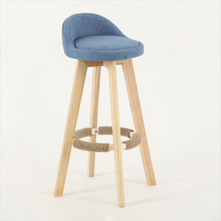 Tabouret de bar pivotant traditionnel vintage avec cadre en bois et tissu rond, dossier bas et repose-pieds pour salle à manger 