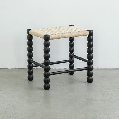Tabouret rectangulaire traditionnel chinois en osier avec pieds en bois pour le salon 