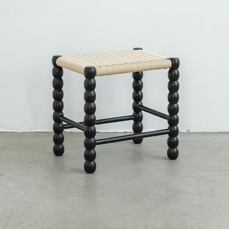 Tabouret rectangulaire traditionnel chinois en osier avec pieds en bois pour le salon 