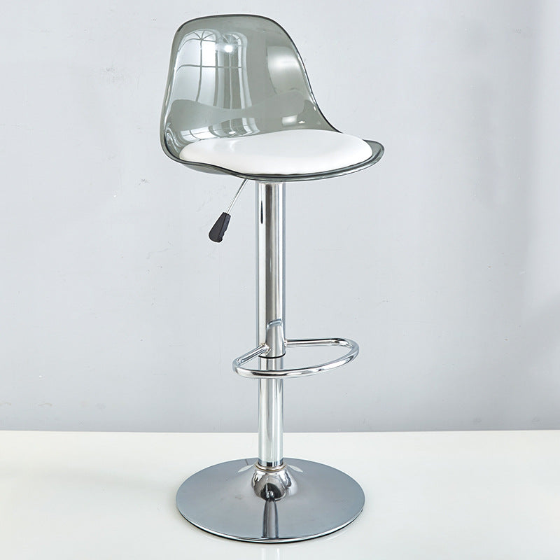 Moderno Minimalista Cuadrado Redondo Base Cilindro Metal PET Taburete de Bar Respaldo Reposapiés Para Comedor 