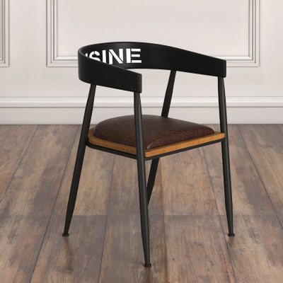 Silla de comedor contemporánea nórdica con estructura de hierro redonda y tapizada en cuero sintético con respaldo y reposabrazos para comedor 