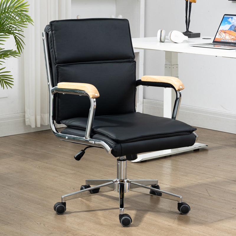 Moderner minimalistischer quadratischer gepolsterter PU-Leder-Schreibtischstuhl aus Edelstahl mit Rückenlehne und Armlehne für das Home Office 