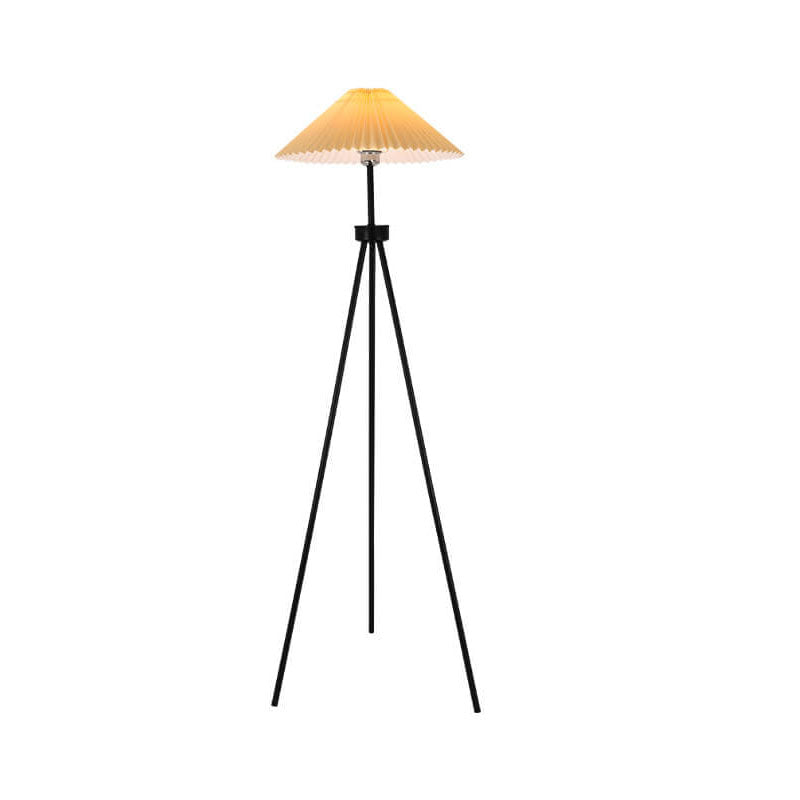 Nordic Modern Pleated Canvas Shade Iron Tripod 1-Light Standing Floor Lamp