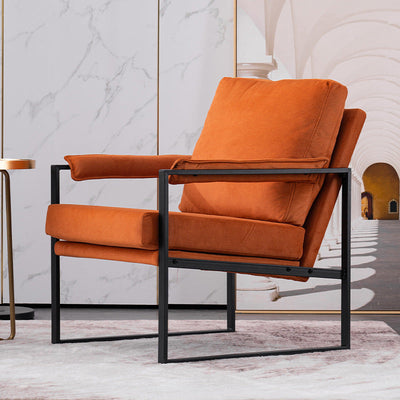 Contemporary Scandinavian Fabric Velvet Faux Leather Carbon Steel Latex Sponge Square Accent Chair Backrest Armrest For Living Room