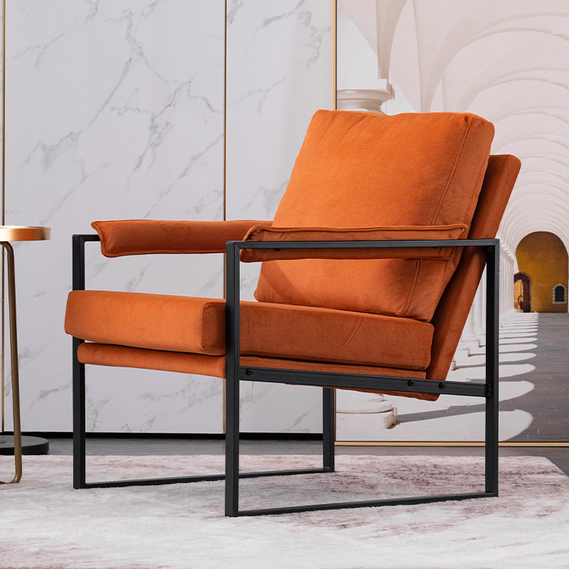 Contemporary Scandinavian Fabric Velvet Faux Leather Carbon Steel Latex Sponge Square Accent Chair Backrest Armrest For Living Room