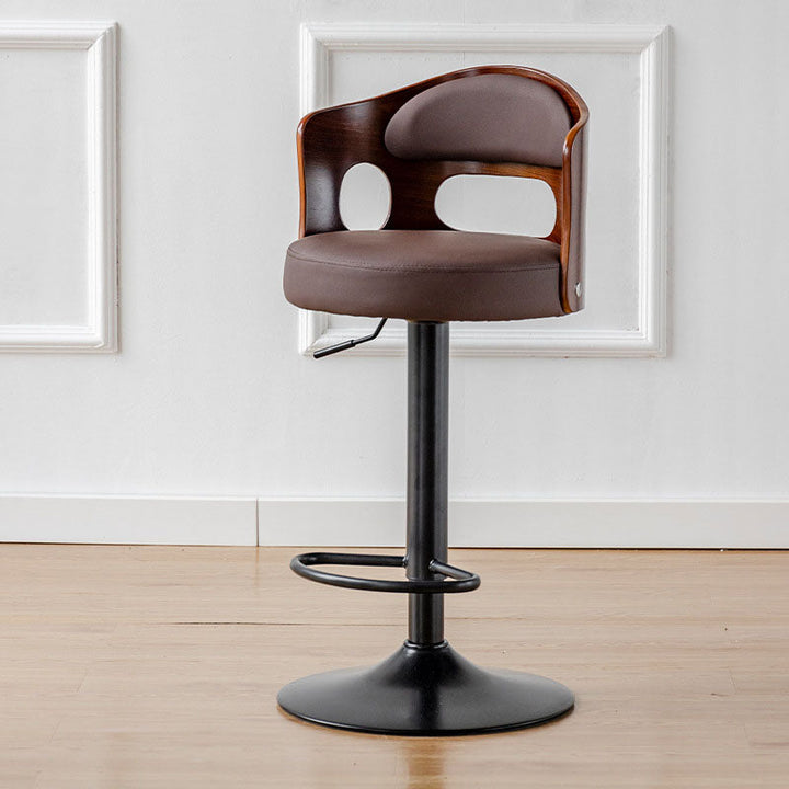 Tabouret de bar rond contemporain en tissu PU cuir scandinave bois éponge SGS avec dossier et repose-pieds pour cuisine 