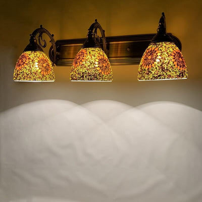 Lámpara de aplique de pared frontal de espejo de tocador de baño con 3 luces de Tiffany Mediterráneo de vidrio teñido 