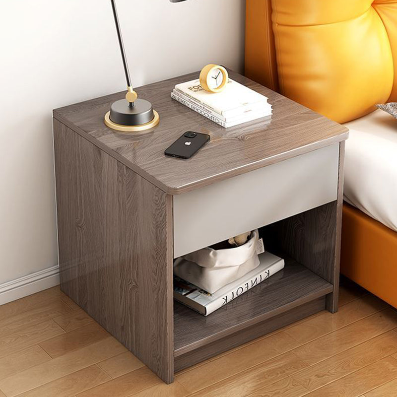 Table de chevet moderne minimaliste à dessus carré en panneau haute densité avec 1 tiroir pour chambre 