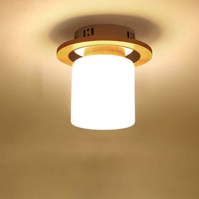 Modern Nordic Minimalist Wood Circular Square 1-Light Semi-Flush Mount Ceiling Light