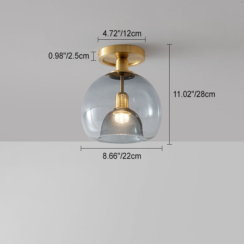 Contemporary Scandinavian Round Copper Glass 1-Light Semi-Flush Mount Ceiling Light For Living Room