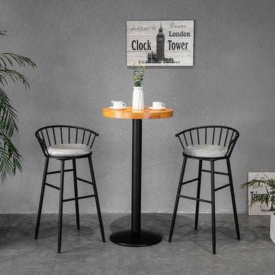 Moderner minimalistischer runder gepolsterter gestreifter Samt-Eisen-Barhocker mit Rückenlehne für das Esszimmer 