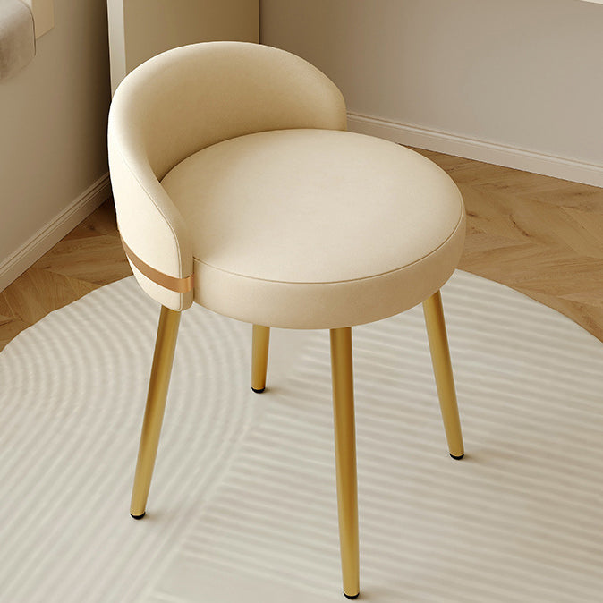 Luxe Upholstered Vanity Stool, Round Makeup Chair with Low Back & Gold Metal Legs - Beige/Orange Swivel 1 Piece