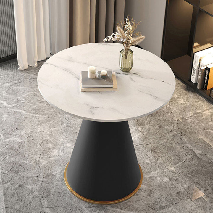 Table basse contemporaine de luxe avec plateau rond en pierre frittée et base en métal pour salon 