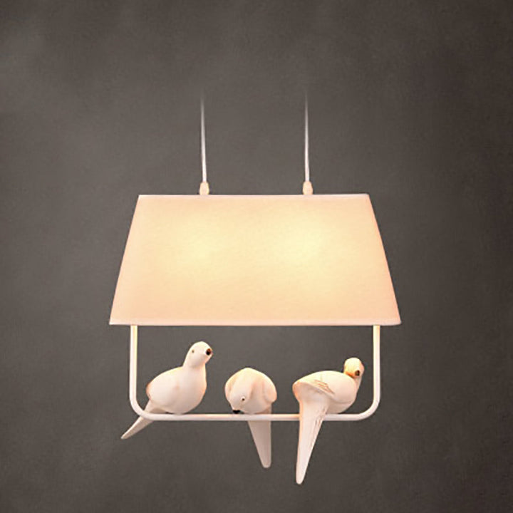 Contemporary Scandinavian Bird Iron Burlap Resin 1/2 Light Chandelier For Bedroom