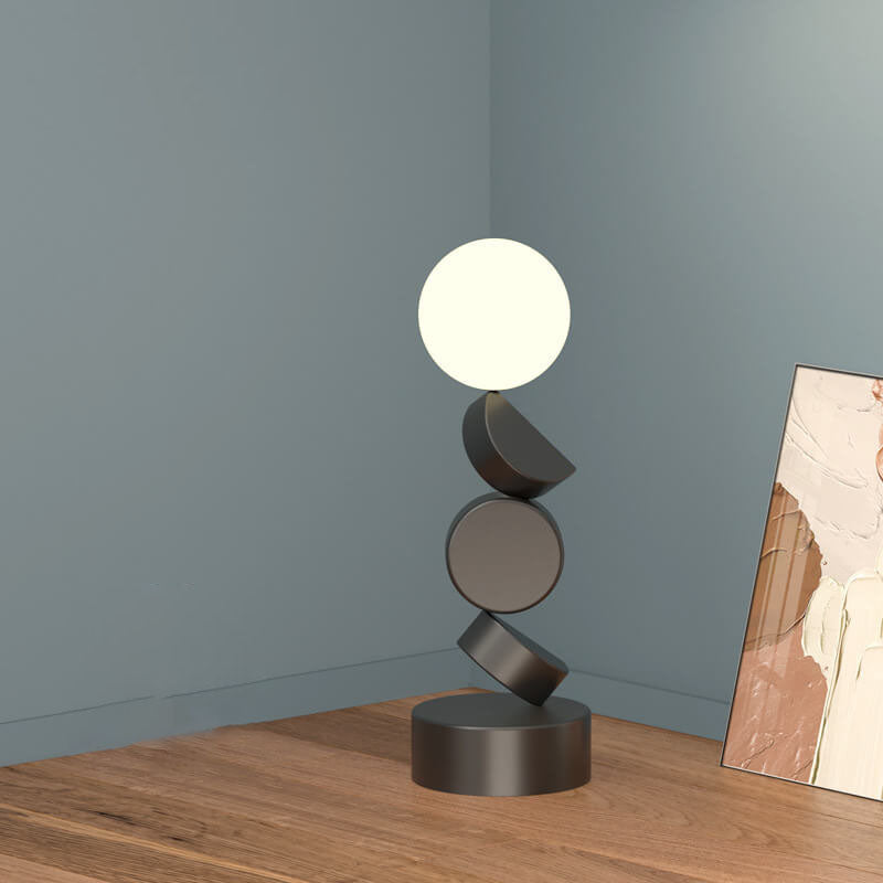 Modern Minimalist Geometric Blocks Stacked Iron Base 1-Light Table Lamp