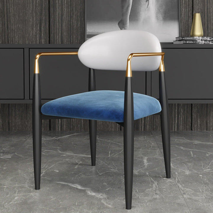 Contemporary Nordic Square Half Round Velvet PU Leather Carbon Steel Dining Chair Backrest Armrest For Dining Room