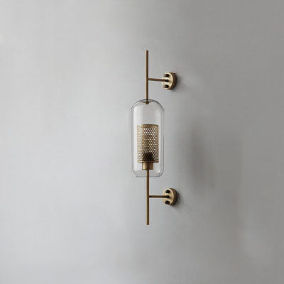 Contemporary Industrial Cylinder Glass Shade Iron Finish Frame 1-Light Wall Sconce Lamp For Bedroom