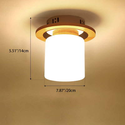 Modern Nordic Minimalist Wood Circular Square 1-Light Semi-Flush Mount Ceiling Light