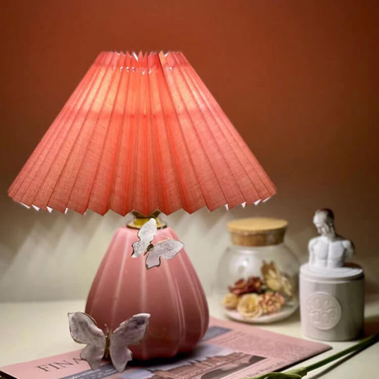 Scandinavian Vintage Mushroom Pleated PVC Fabric Ceramic 1-Light Table Lamp