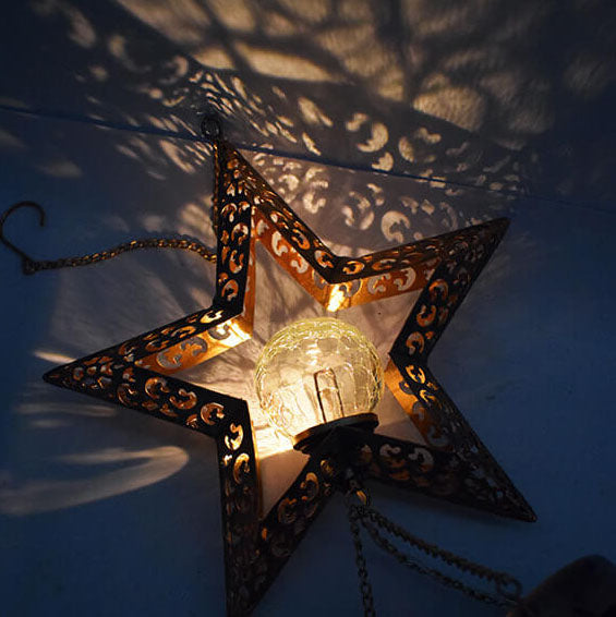 Lumière extérieure LED en verre et fer pour jardin avec carillon solaire moderne Art Déco Soleil Étoile 