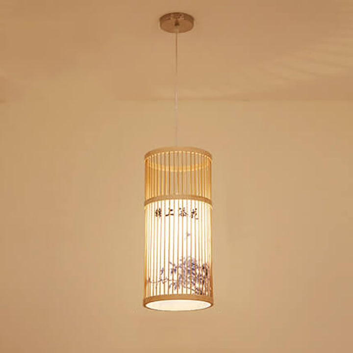 Linterna colgante de bambú tejido Zen japonés de 1 luz 