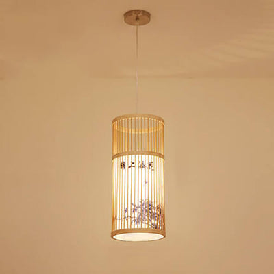 Japanese Zen Bamboo Weaving Lantern 1-Light Pendant Light