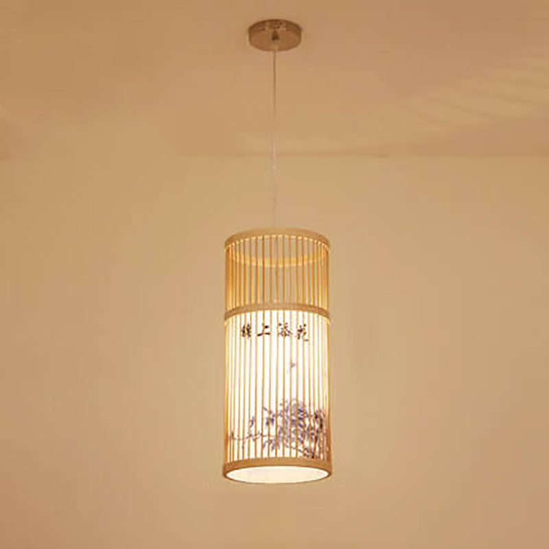 Japanese Zen Bamboo Weaving Lantern 1-Light Pendant Light